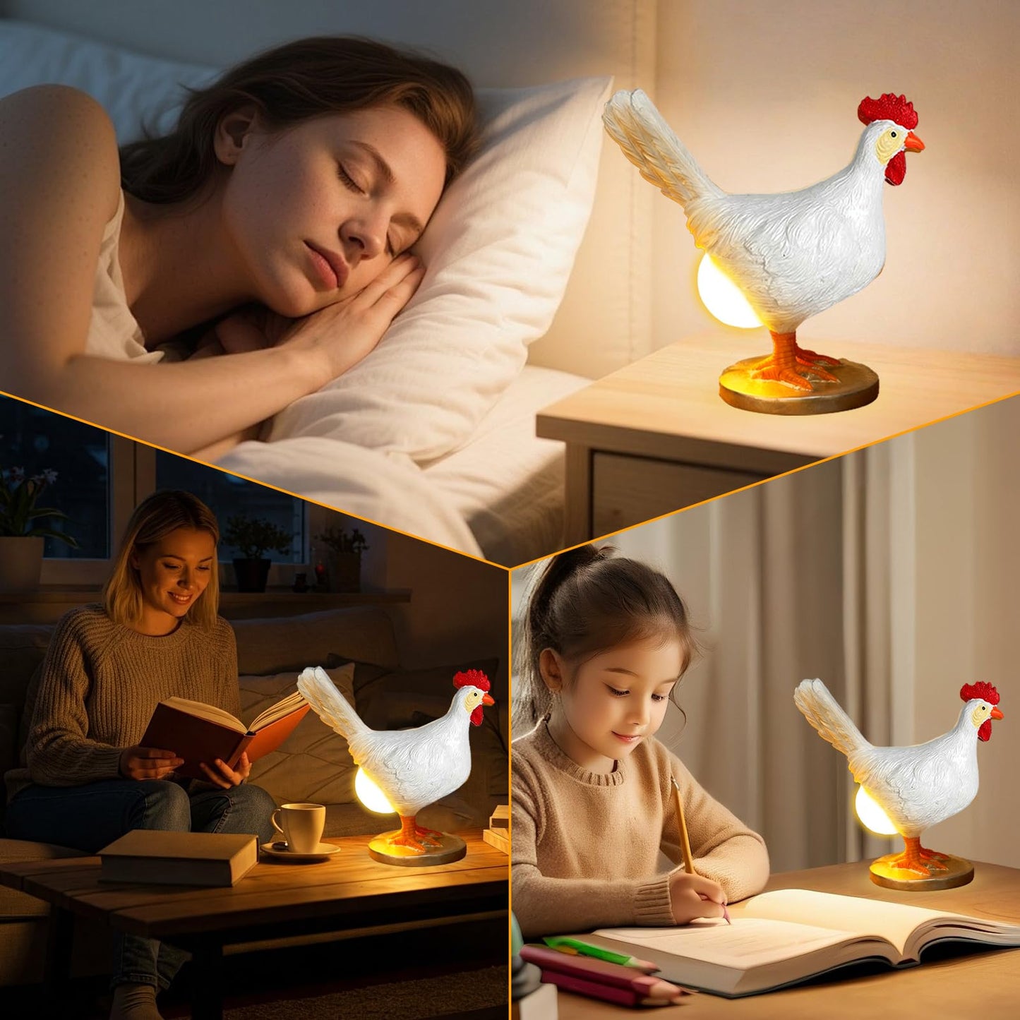 ZXBLAQ Chicken Egg lamp Resin LED Egg Night Light Lifelike Rooster Lamp with Bulb Funny Gifts for Easter Christmas Birthdays