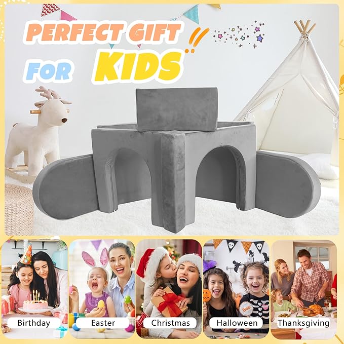 10 Pcs Modular Kids Play Sofa – Versatile Convertible Foam Cushion that Doubles