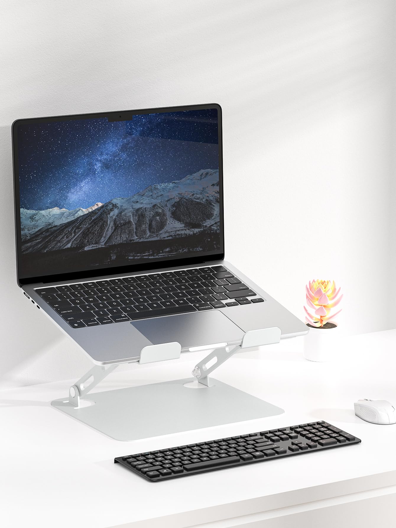 SOUNDANCE Laptop Stand for Desk with Stable Heavy Base, Adjustable Height Multi-Angle, Ergonomic Metal Riser Holder, Foldable Mount Elevator, Compatible with 10 to 15.6 Inches PC Computer, Silver