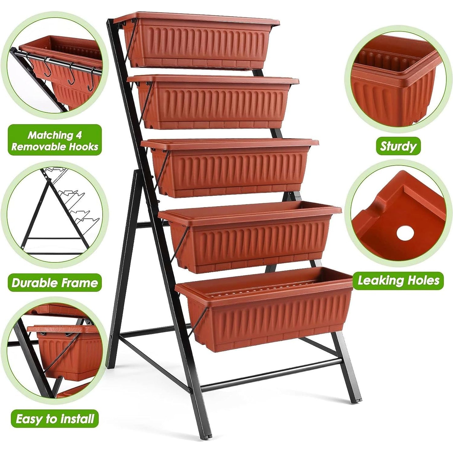 SEJOV 4FT Vertical Raised Garden Bed, 5 Tiers Planter Box with Drainage System for Herb Vegetables Flowers, Elevated Garden Bed Perfect for Patio Balcony Greenhouse Outdoor and Indoor Garden Planters