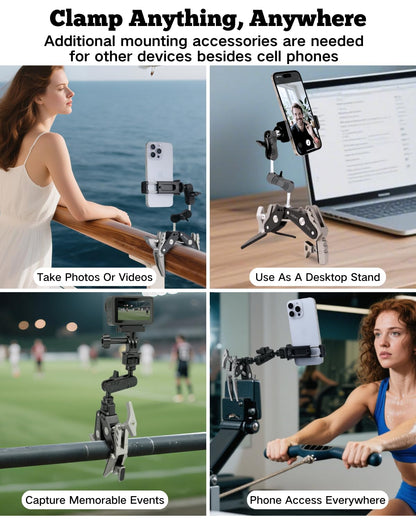 HEIPI Super Clamp Phone Camera Mount Holder 2-in-1 Clamp & Stand Design with 1/4"-20 & 3/8"-16 Screw Mount Adapter Holder Max Clamping 3.93 inch for Tripod Accessories, Phone, Action, DSLR Camera