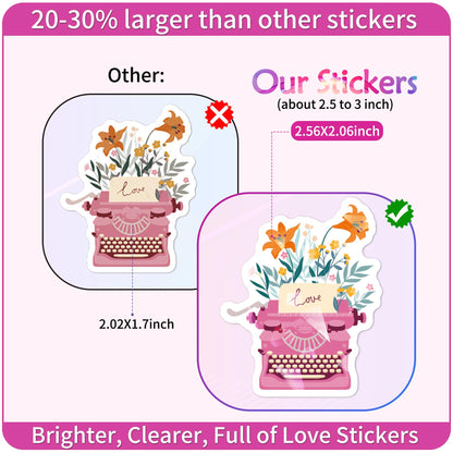 100pcs Pink I Love You Stickers, Waterproof Holographic Glitter Romantic Vinyl Decal,Valentine's Day,Birthday for Water Bottle, Laptop,Kindles, DIY,Book,Phone, Gifts for Girls,Kids, Teens,Adults