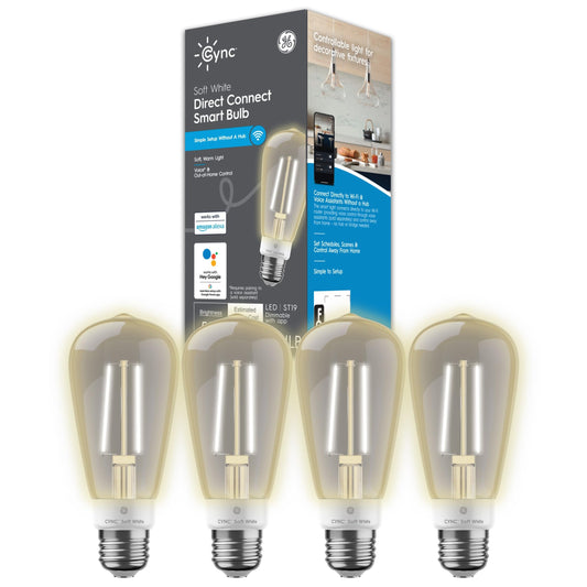 Cync GE Smart LED Light Bulb, ST19 Edison Style, Room Decor Aesthetic, Color Changing WiFi Light, 60W Equivalent, Works with Amazon Alexa and Google Home (Pack of 2)
