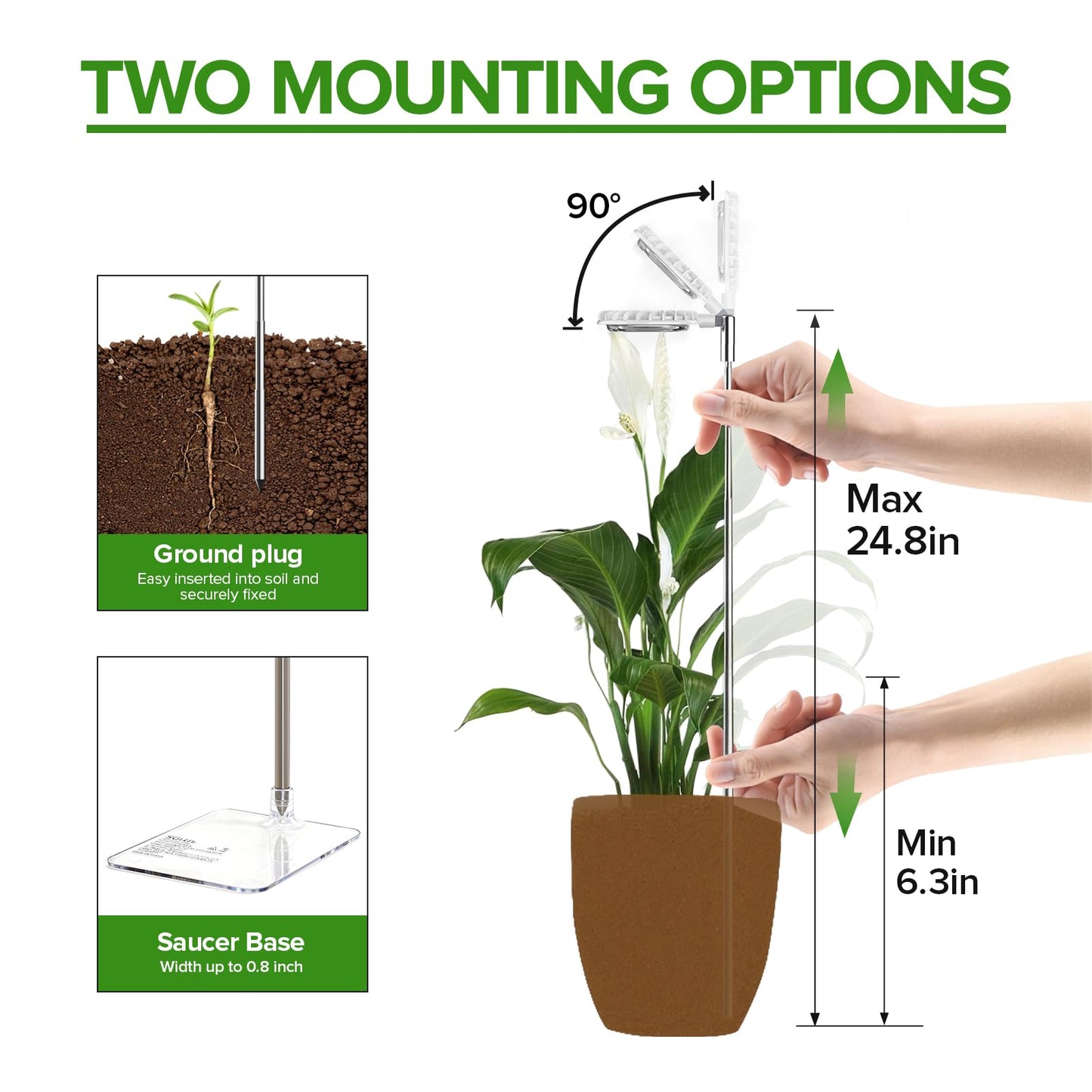 SGLEDs 12W Stake & Desktop Grow Light for Indoor Growing,12W Grow Light with Stake High PPFD,Full Spectrum Desk Growth Lamp with Automatic Timer,4 Dimmable Levels,Height Adjustable 25"-68"（White