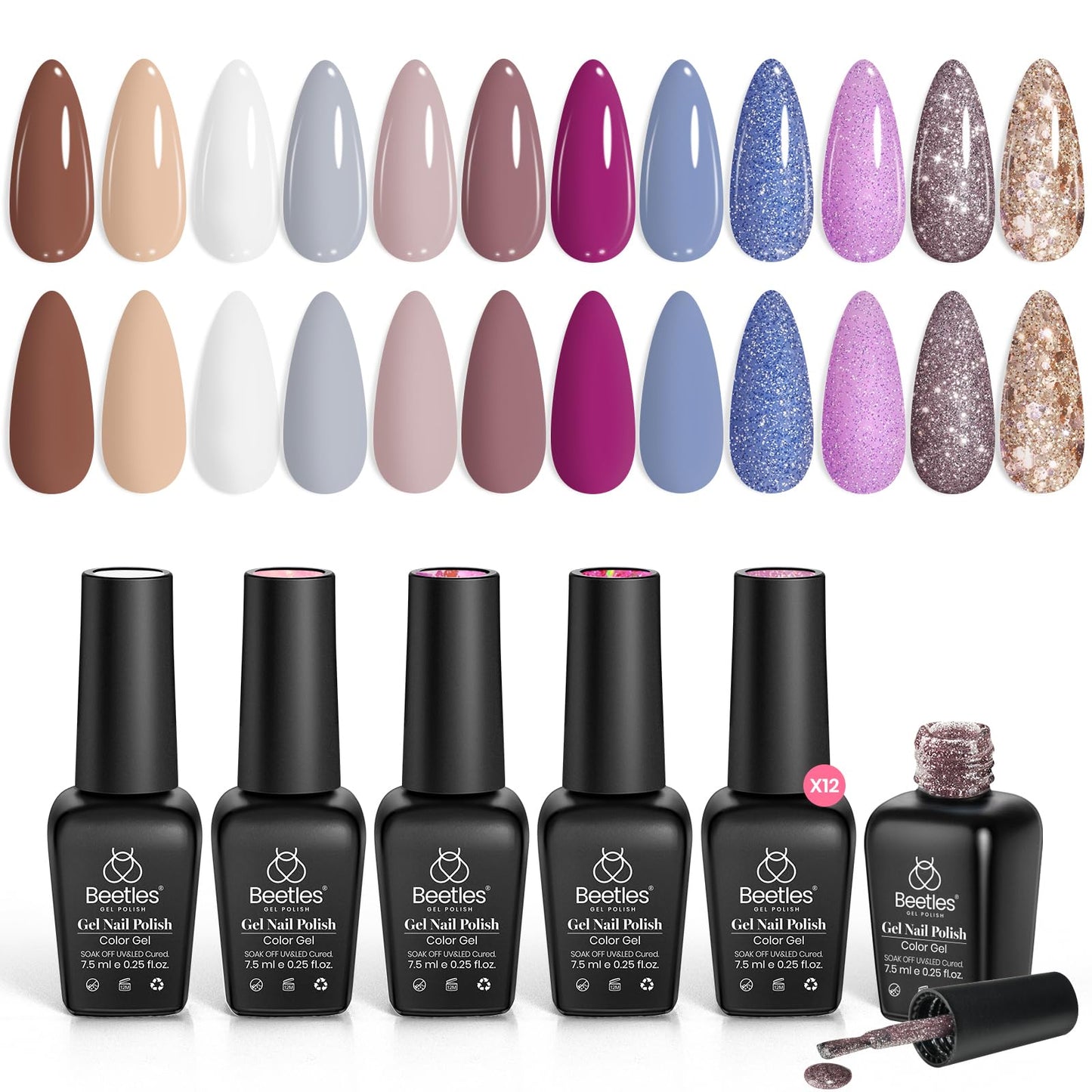 Beetles Halloween Gel Nail Polish - 39 Pcs Jelly Nail Set Glitter Changing Nail Polish Kit Treasure Box Collection with 3Pcs Base Matte and Glossy Top Soak Off Nails