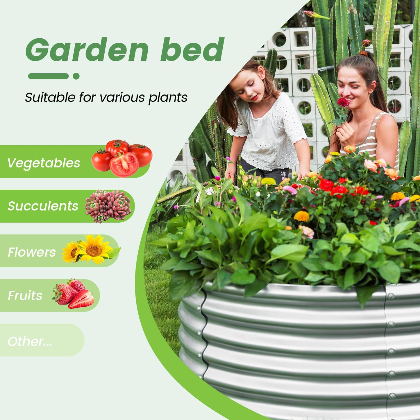 Land Guard 4×4×2ft Galvanized Raised Garden Bed Kit, Round Galvanized Planter Raised Garden Boxes Outdoor, Large Metal Raised Garden Beds for Vegetables, Silver