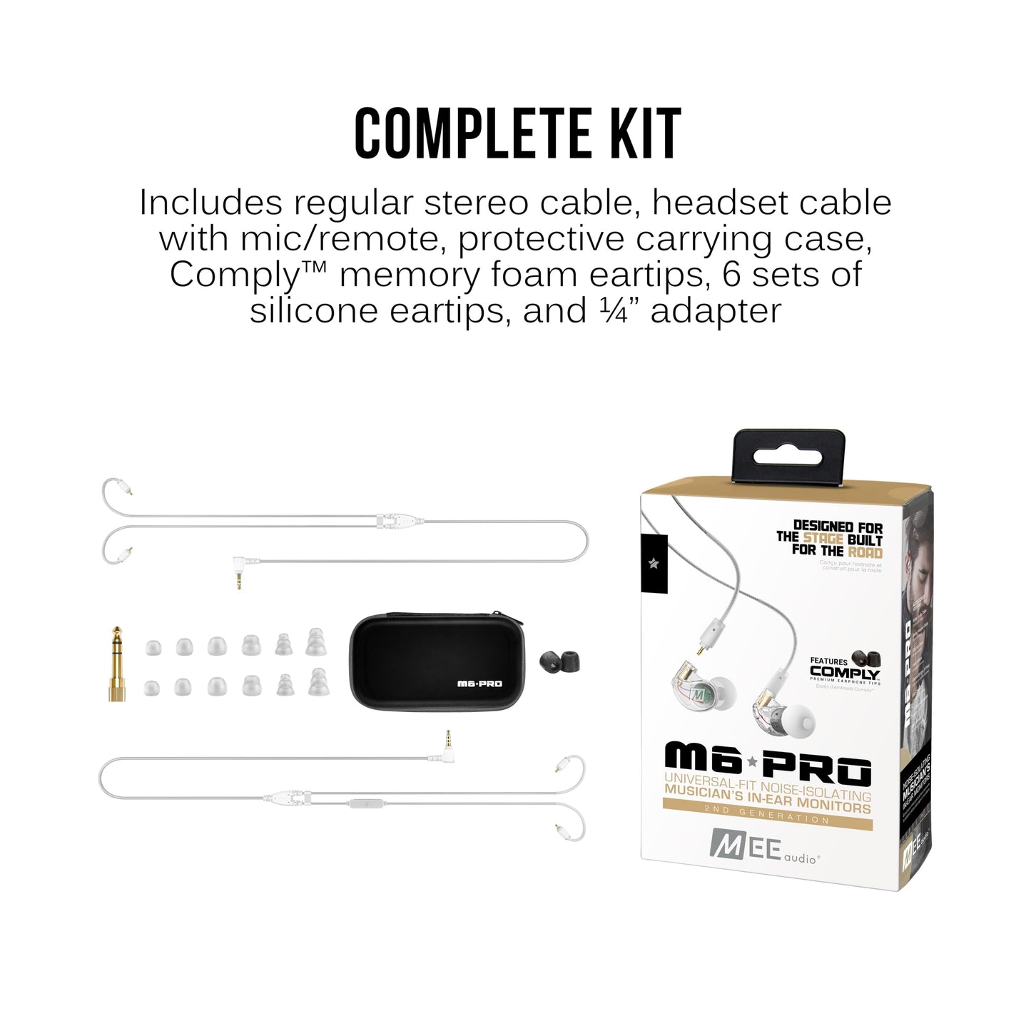 MEE audio M6 PRO In Ear Monitor Headphones for Musicians, 2nd Gen Model With Upgraded Sound, Memory Wire Earhooks & Replaceable Cables, Noise Isolating Professional Earbuds, 2 Cords Included (Clear)