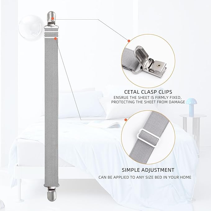 8Pcs Adjustable Bed Sheet Straps Clips, Elastic Mattress Sheet Fasteners Holder