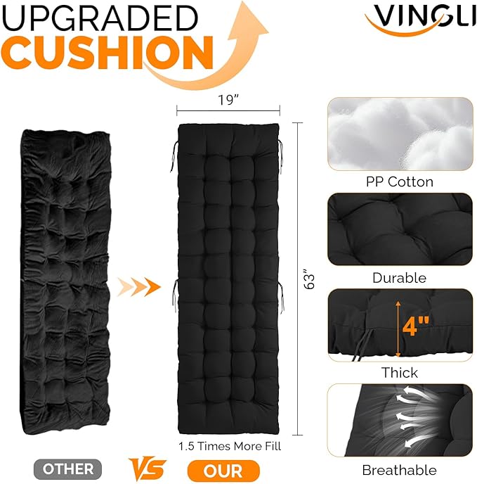 VINGLI Padded Zero Gravity Chair, Lounge Chair with Removable Cushion & Tray， Folding Reclining Patio Chairs， Recliner Chair for Lawn，Indoor Outdoor-Black