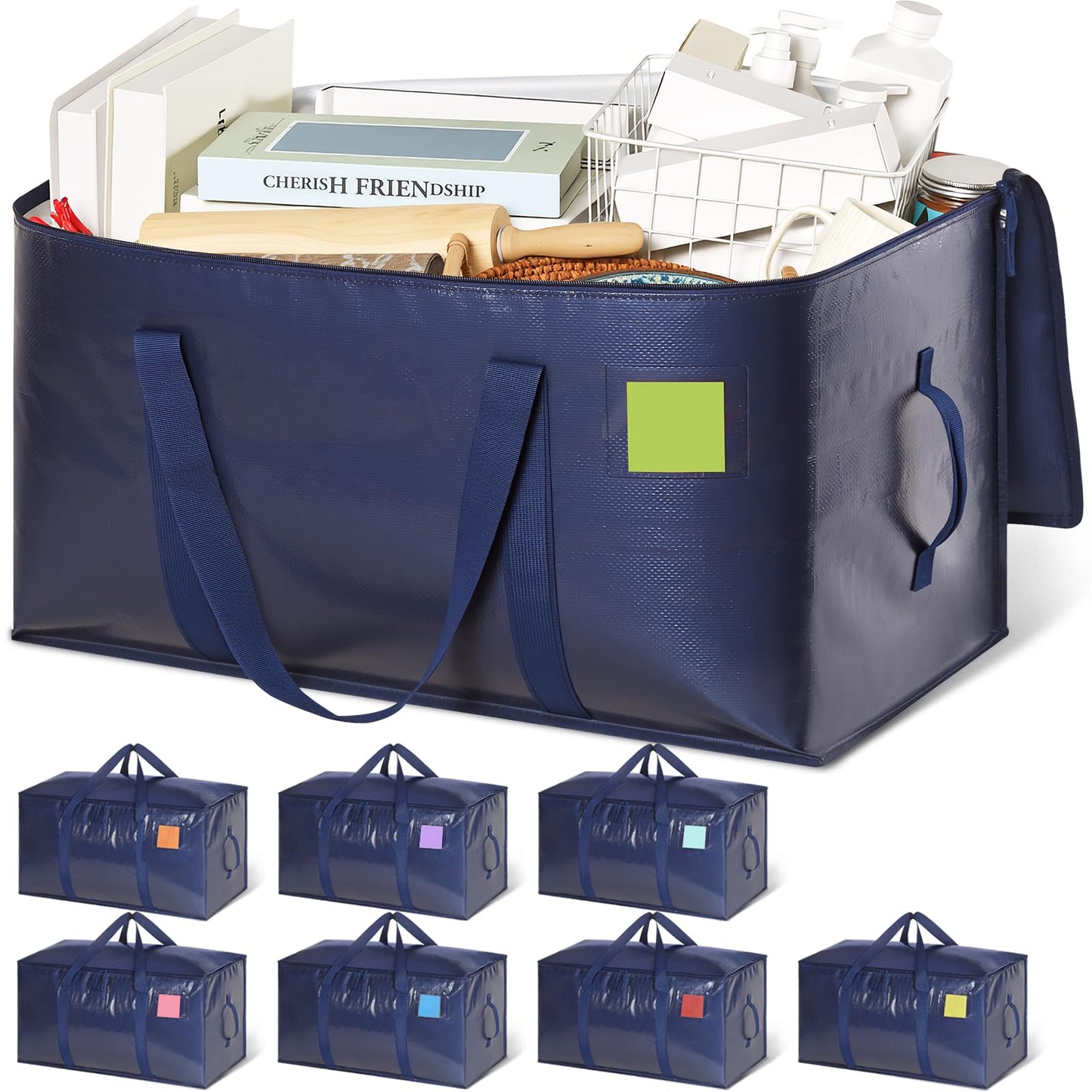 DAYSEON Heavy Duty Moving Bags Extra Large, Premium Storage Bags with Durable Zippers, Reinforced Handles, Moving Supplies for Clothes, Bedding, College Dorm Essentials, 8 Pack Blue