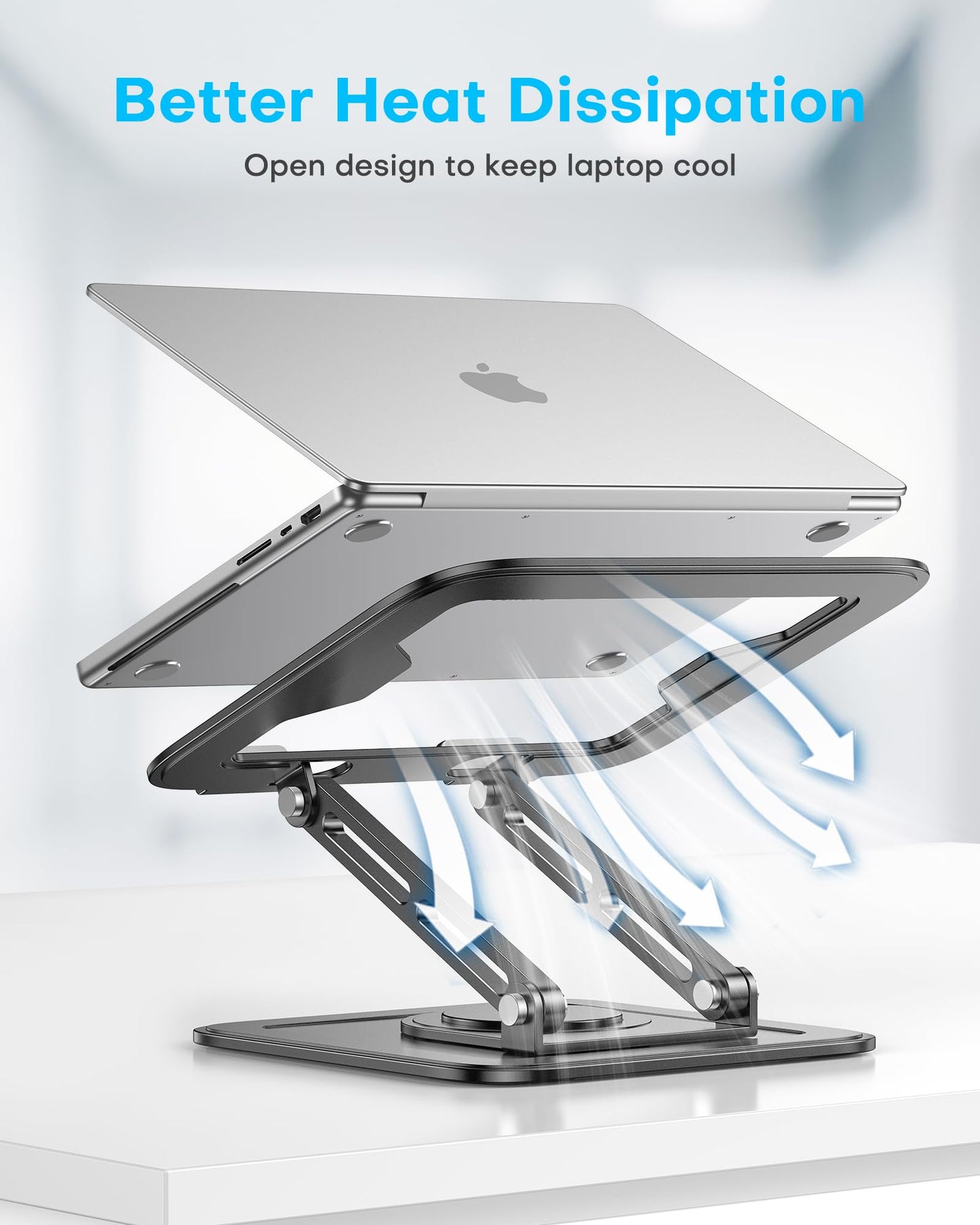 Adjustable Laptop Stand, Computer Stand with 360 Rotating Base, Ergonomic Laptop Riser Mount for Desk Foldable Protable Computer Desk Fits with MacBook Pro Air (10-16") - Black