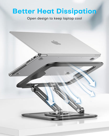 Adjustable Laptop Stand, Computer Stand with 360 Rotating Base, Ergonomic Laptop Riser Mount for Desk Foldable Protable Computer Desk Fits with MacBook Pro Air (10-16") - Black