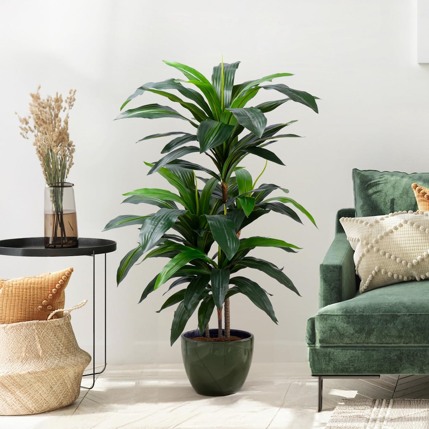 Yepdin Artificial Dracaena Tree 4FT, Fake Tree with Plastic Pot, Fake Tropical Yucca Floor Plant, Lifelike Foliage and Branches, Artificial Plants Indoor for Home Office Living Room Decor Indoor