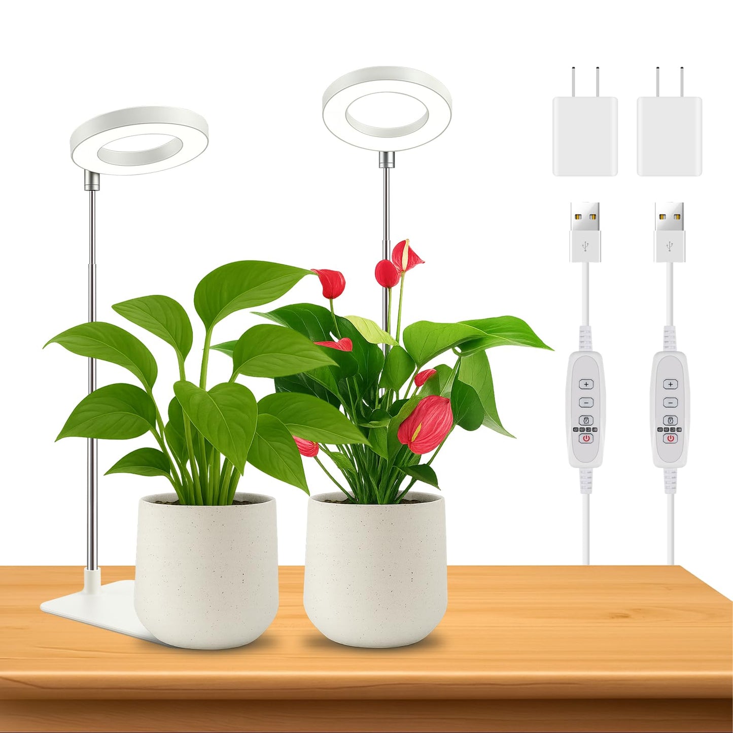 WeeLeeGoo 2 Pack Grow Light with Base, 6000K White Full Spectrum Growing Light Lamp for Indoor Small Mini Micro Green Pot Plants, 5-Level Dimmable, Auto Timer 4/8/12/18 Hrs