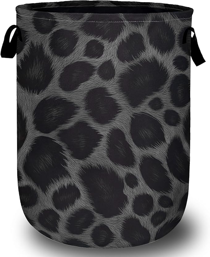 Grey Black Leopard Print Laundry Basket, Foldable Animal Leopard Laundry Hamper