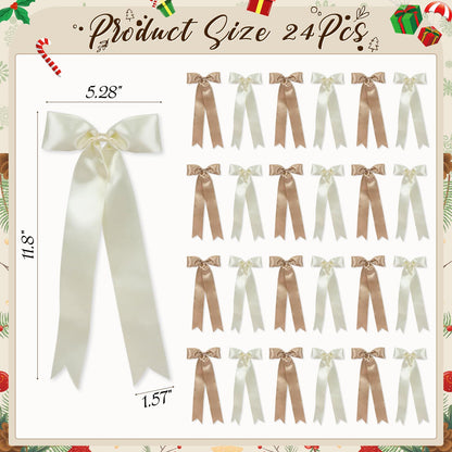 24 Pcs Christmas Tree Bows Decorations - Satin Ribbon Bows for Wreath, Tree Topper, Ornaments, Garland, Home, Staircase, Fireplace Decor