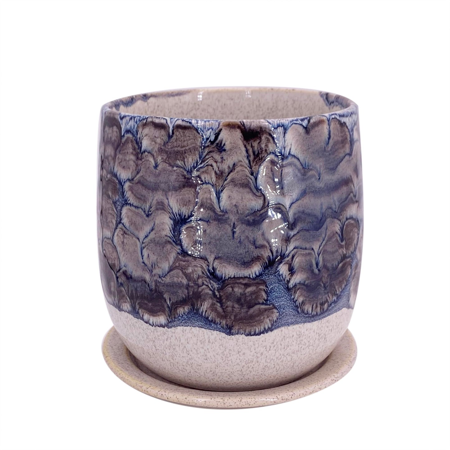 Chralji GIFTWARE 6 in Ceramic Plant Pot with Saucer，Indoor Plant Pot for Plants, Flower Pot with Drainage，Reactive Glaze Grey