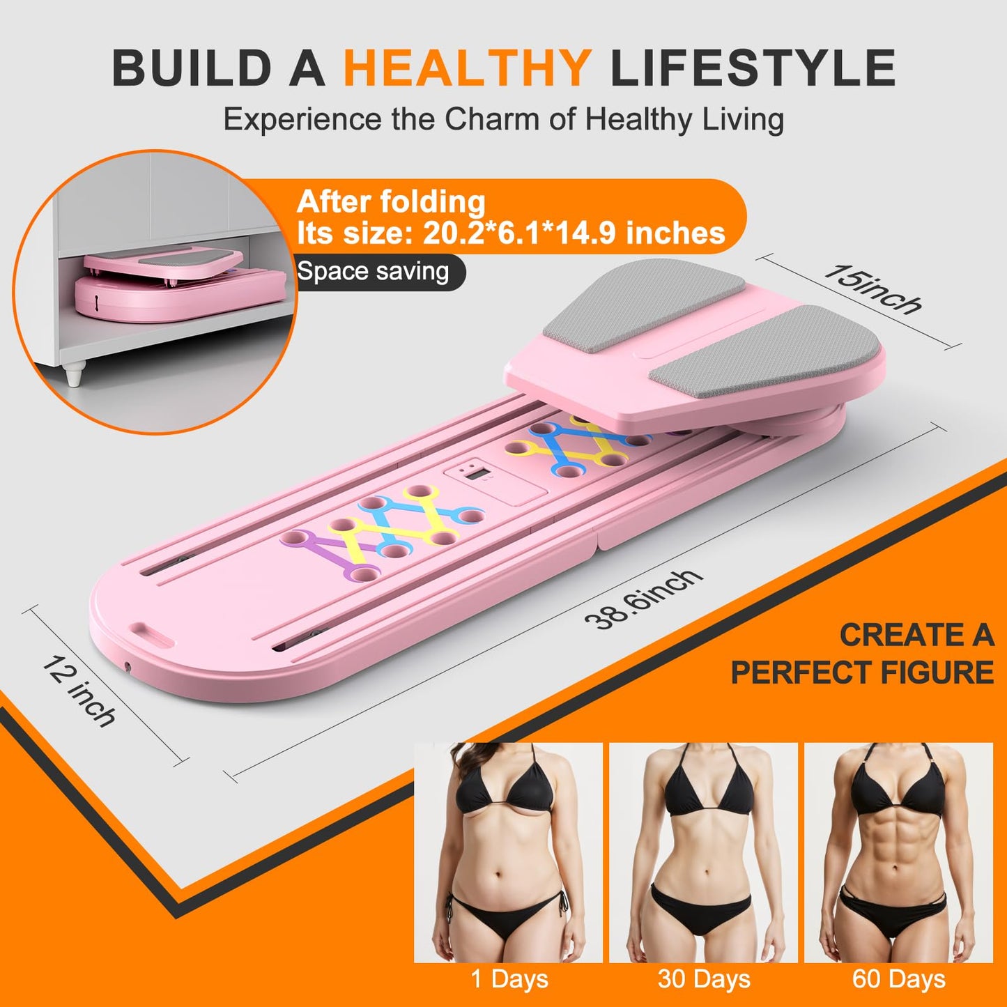 Pilates Board,Pilates Reformer Sets,Multifunctional Abdominal Pilates Board for Home Workout Equipment,Portable Foldable Ab Board Trainer Pilates Exercise Machine,Pilates Reformer Board for Women,pink