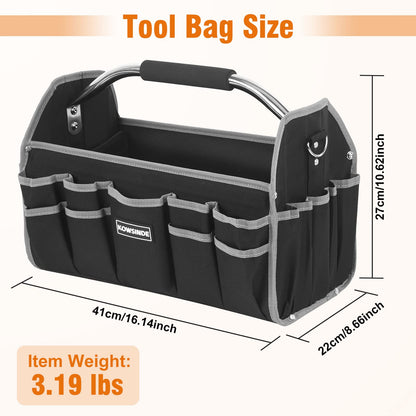 Kowsinde 16 Inch Tool Bag, Electrician Tool Bag, Open Top Tool Bags, 26 Pockets Can Hold Many Tools, Steel Handle and Removable Shoulder Strap
