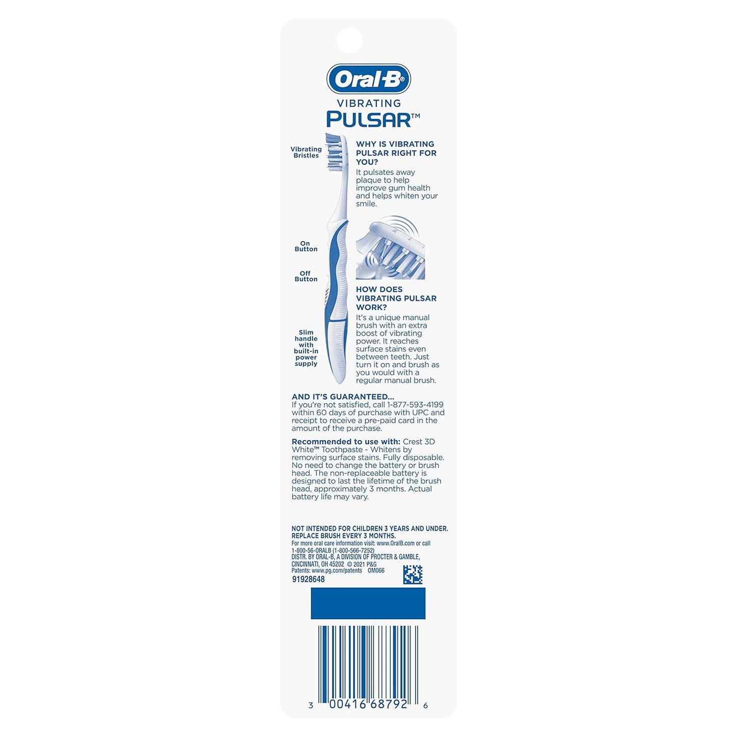 Oral-B 3D White Pulsar, Battery electric toothbrushes, 2 count SOFT toothbrush pack, removes stains, whitens teeth, travel essentials tooth brush