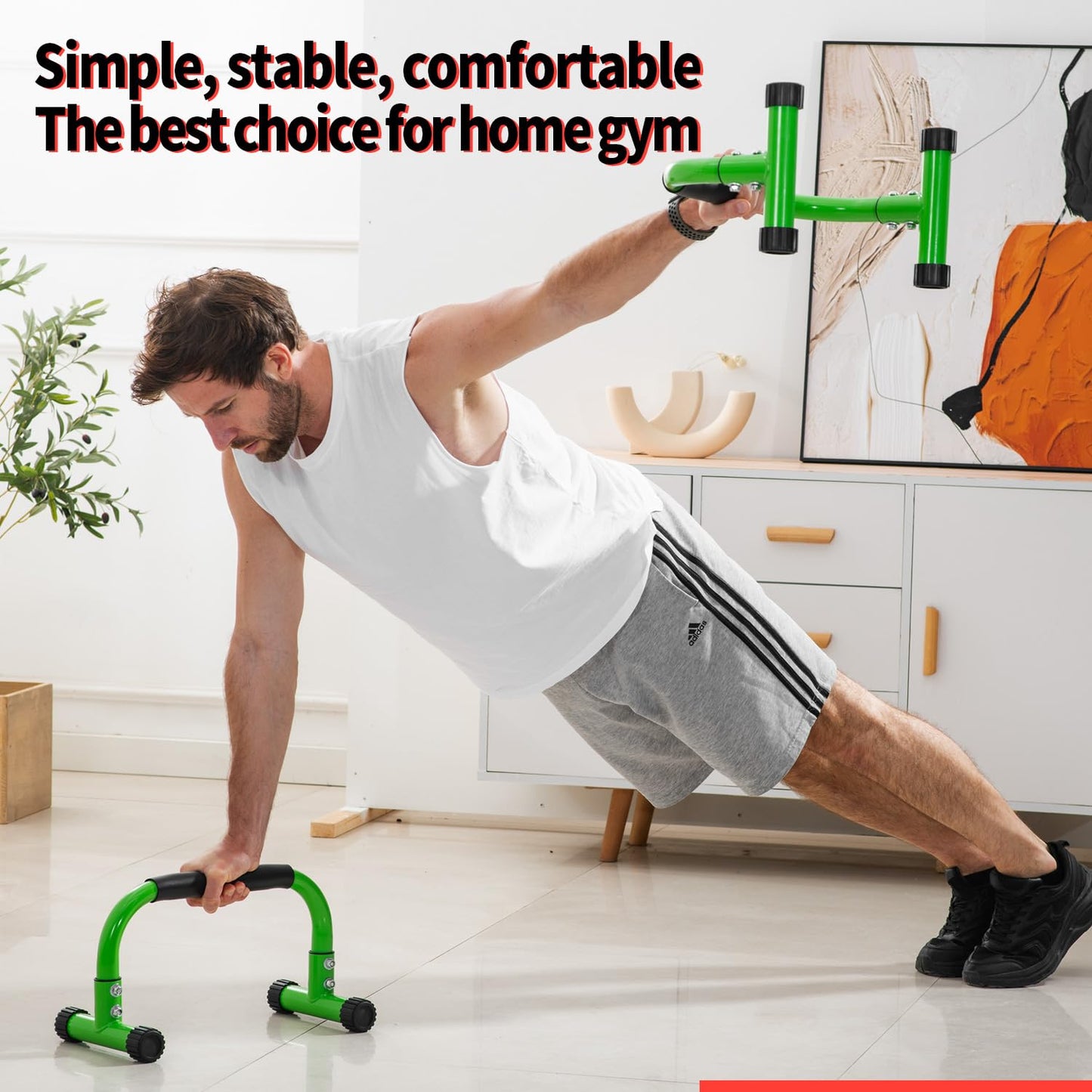 Teclor Push Up Bar, 9.5in High Parallettes Bars Great for L-sit, Sturdy Steel Green Structure Push Up Bars for Men & Women, Full Planche & Dips, Heavy-duty No Wobbling Calisthenics Equipment MAX Capacity 660LBS, 1.5in Dia Save Wrist & Great Grip