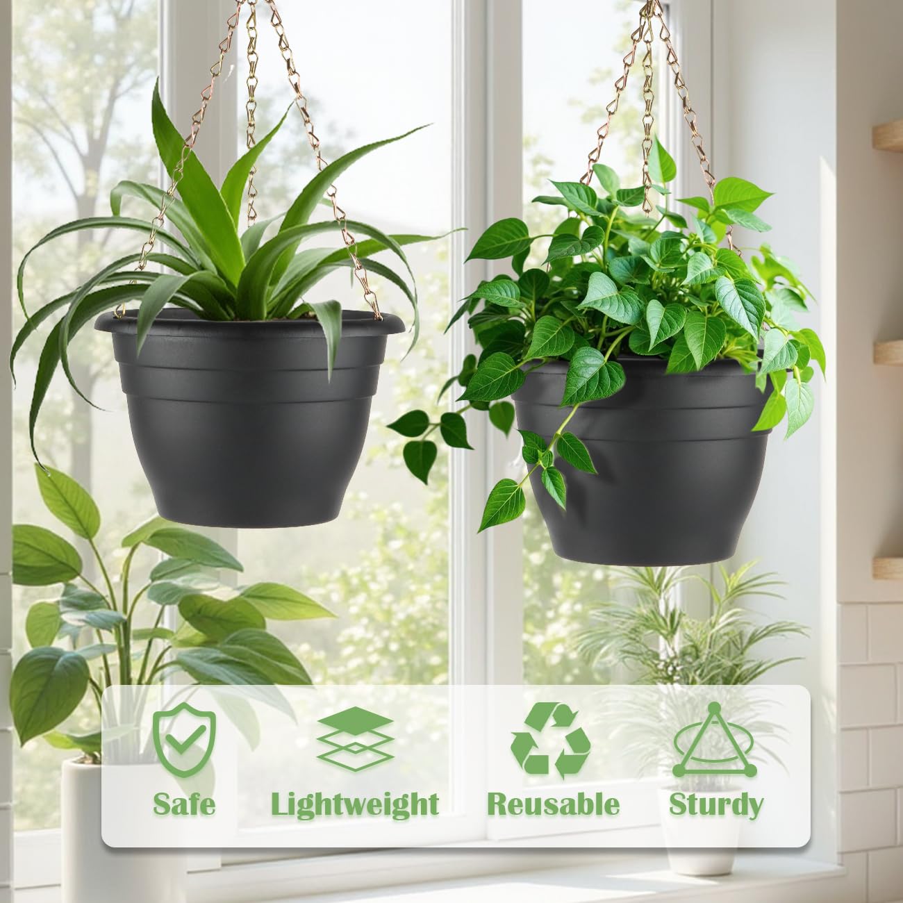 RooTrimmer 3 Pack 11 Inch Plant Pots for Indoor Outdoor,Plastic Floor Planters with Drainage Holes,Lightweight Durable Flower Pots for Home,Patio & Garden(Black)