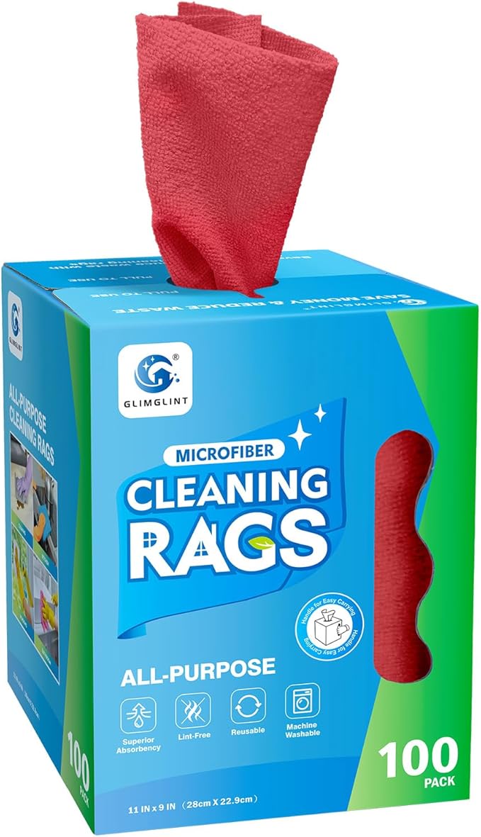 GLIMGLINT Red Microfiber Cleaning Cloth, 100 Pack Cleaning Rags, Ultra