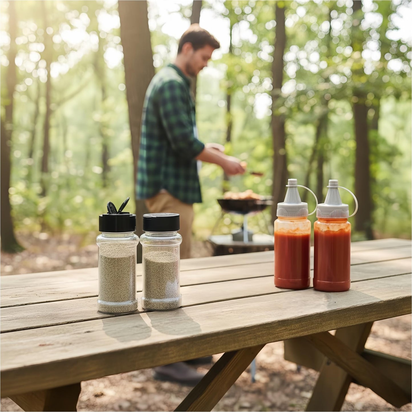 Portable Seasoning Bottle Set, Mini Plastic Spice Jar And Mini Plastic Jam Squeeze Bottle Set Suitable For Outdoor Barbecue, Camping, Kitchen Filling With Salt, Pepper, Jam And Various Seasonings