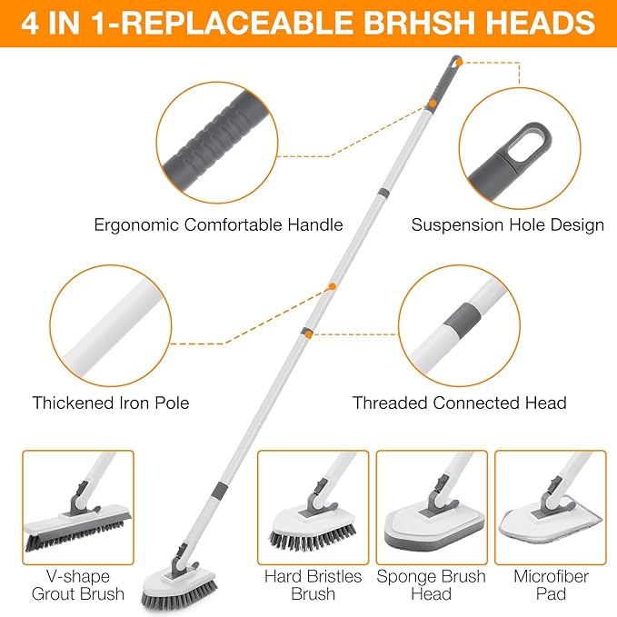 4 in 1 Shower Scrubber Cleaning Brush, Tub and Tile Scrubber