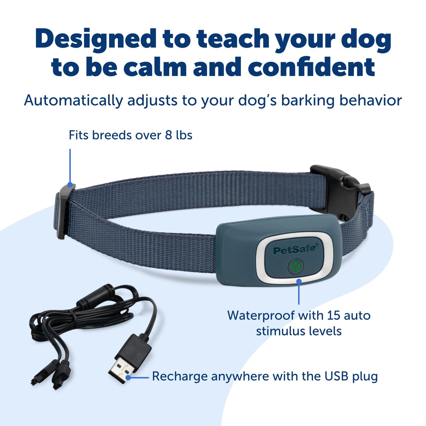 PetSafe Rechargeable Bark Collar, 15 Levels of Automatically Adjusting Static Correction - Rechargeable, Waterproof - Reduces Barking and Whining - for Small, Medium, and Large Dogs Over 8 lb