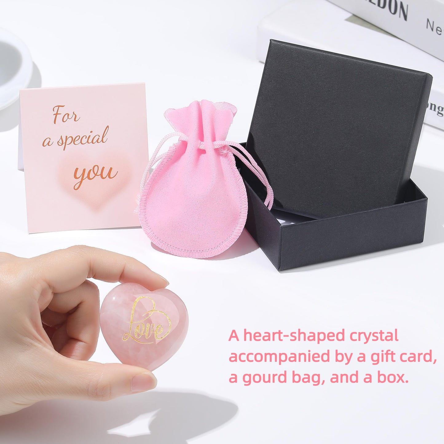 ZHIYUXI 45mm Rose Quartz Crystals Heart Shaped Rocks Pink Gems Heart Stones Rose Quartz Love Smooth Rocks Engraved Gemstone Pink Crystals Crystals Gifts Mothers Day Gifts Pink Gifts for Women