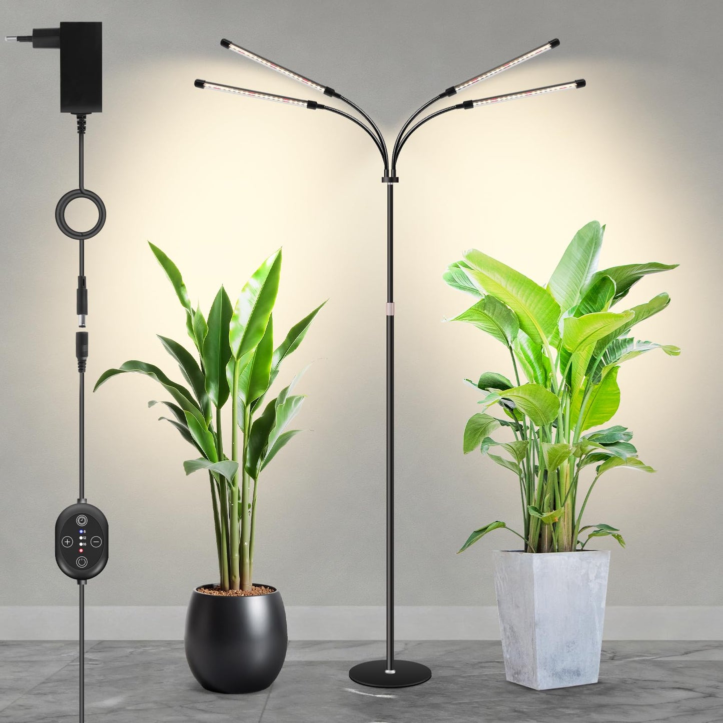 SENCHIKER Floor Plant Grow Light 12V, 660nm-Enhanced Full Spectrum, LED Grow Lamp with Timer & Dimmable, High PPFD 320 µmol/s/m²@6in, 20W Plant Light for Indoor Growing, E20-B