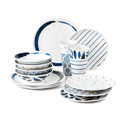 Lenox 895323 Blue Bay Melamine 16-Piece Dinnerware Set, Lightweight Melamine Material