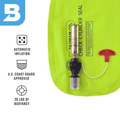 BLUESTORM Cirrus26 Inflatable PFD Life Jackets for Adults | US Coast Guard Approved Automatic Life Vest w/Manual Override Convertibility (Hi Vis)