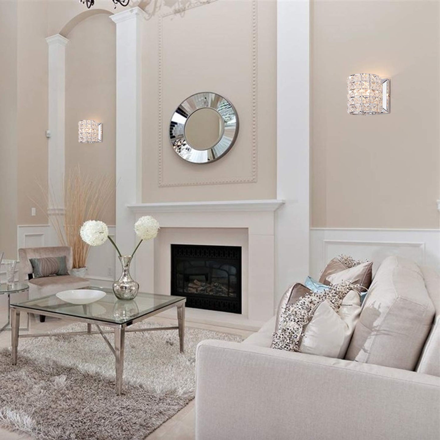 LOCLGPM Modern Chrome Crystal Wall Sconces, Elegant Bathroom Vanity Wall Light Fixtures for Living Room Bedroom Bathroom Hallway Entryway Staircase