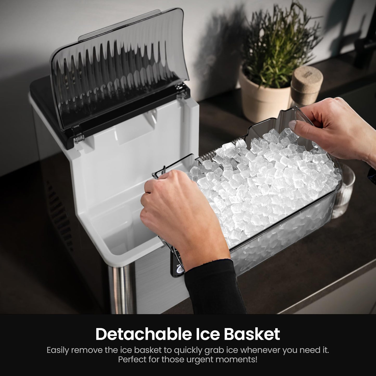 Kismile Nugget Ice Makers Countertop,Portable Ice Machine with Crushed Ice, 35lbs/Day,Self-Cleaning,One-Click Operation for Home Use(Silver)