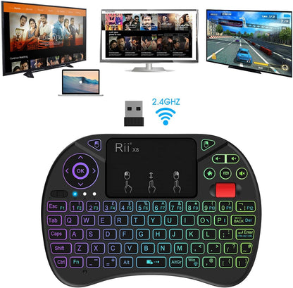Mini Wireless Multi-media Keyboard Touch Pad Mouse Combo With Scroll Button/Handheld Remote/LED Backlit/Rechargeable For PC/Laptop/Smart TV/Raspberry Pi/KODI//Android TV Box/HTPC/Windows