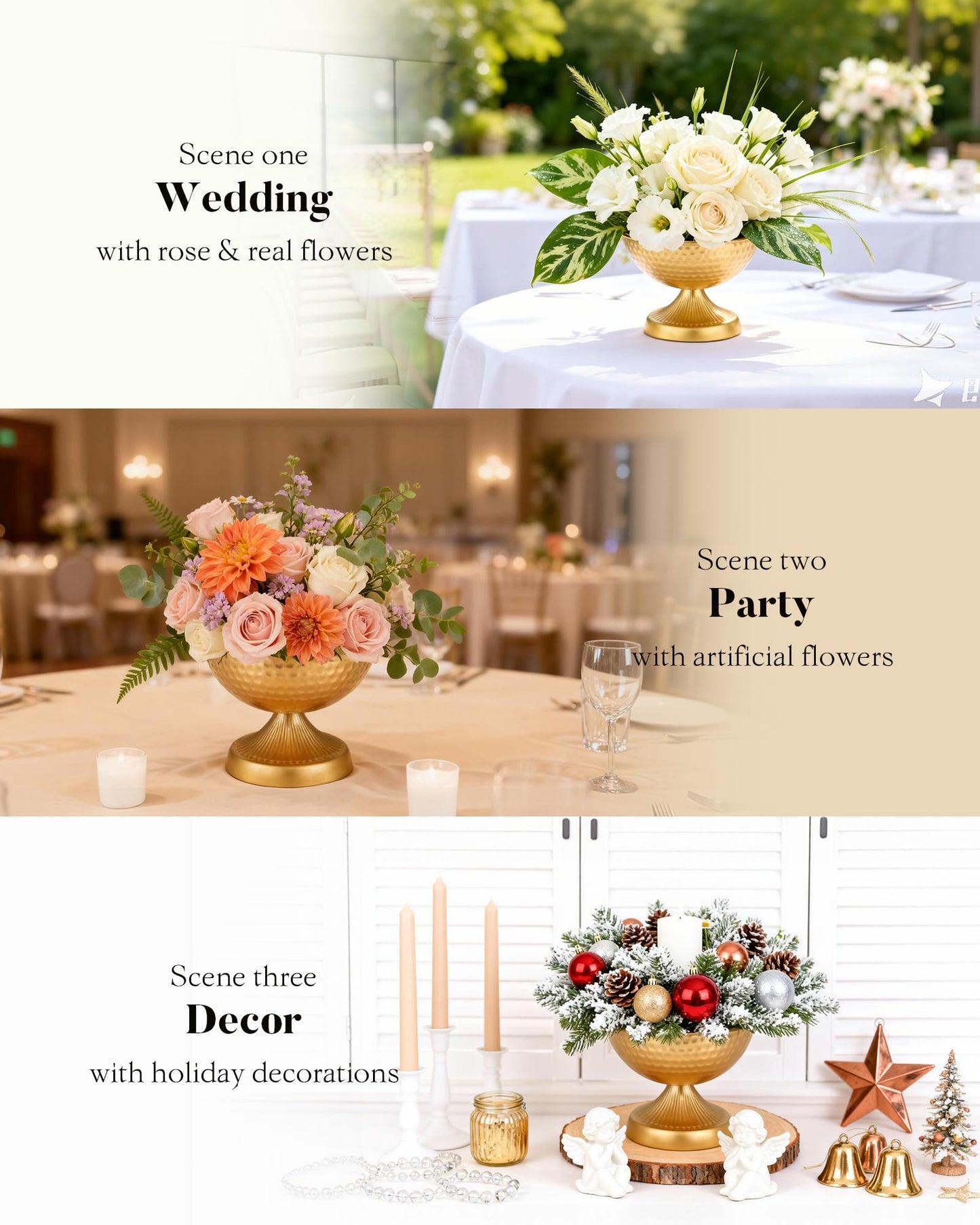 AURABEE Gold Compote Vase Set of 4, Pedestal Gold Vases for Centerpieces Metal Urn Flower Pot Vase Pack, Electroplated Rust-Proof Compote Pedestal Vases for Wedding Centerpieces- 5.9 Inches