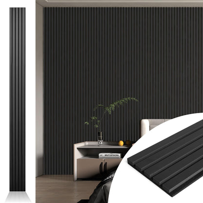 Art3d 4pcs-107 x 8in Slat Acoustic Panel for Wall and Ceiling, 3D Fluted Sound Absorbing Panel with Wood Finish, Black