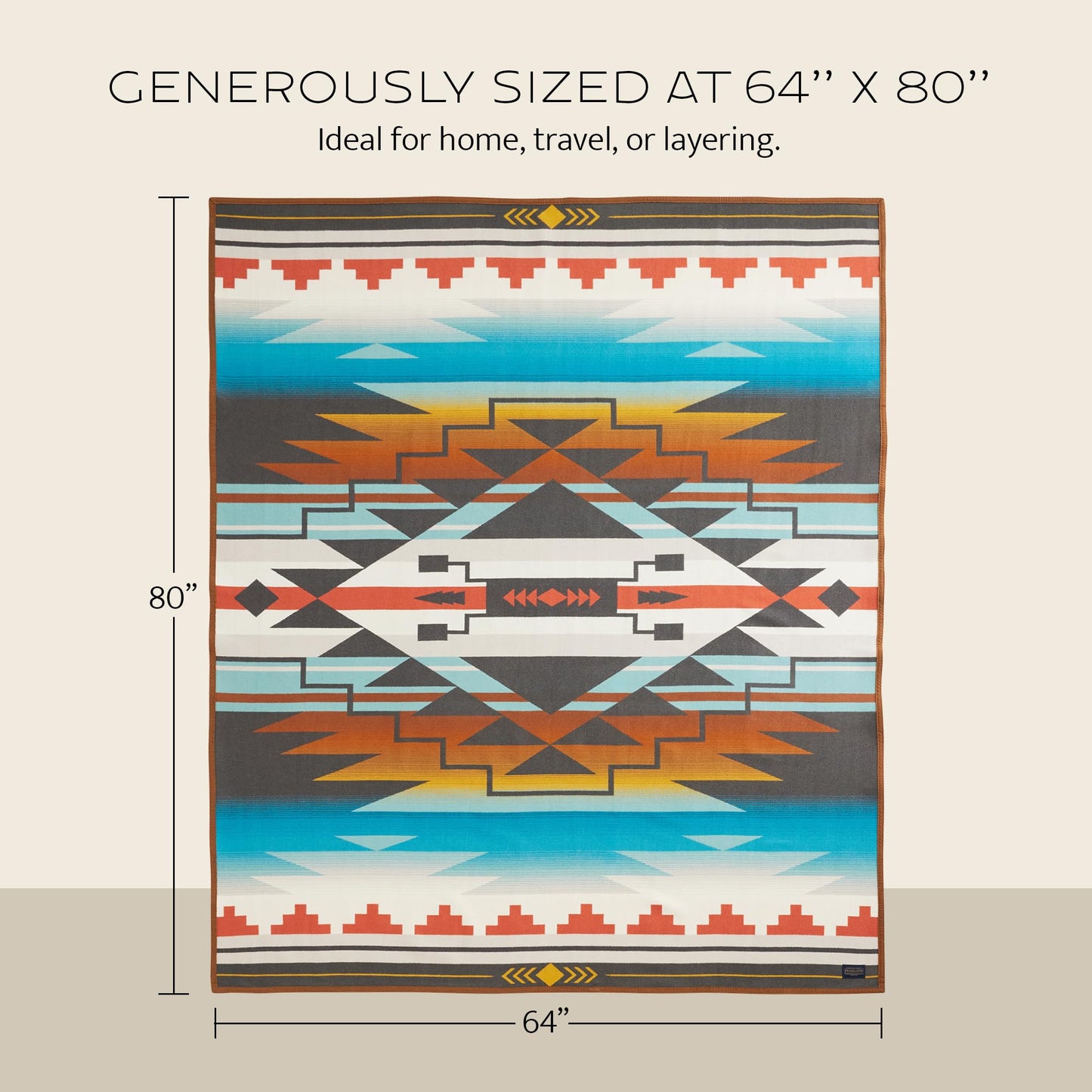 Pendleton American Indian College Fund Blanket - 64" x 80" Wool Cotton Soft, Reversible Blanket, Ultrasuede Binding, Made in USA - Nike N7 7 Generations