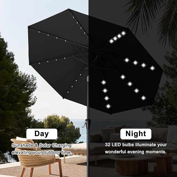 ABCCANOPY 10FT Durable Solar Led Patio Umbrellas with 32LED Lights (Jet Black)