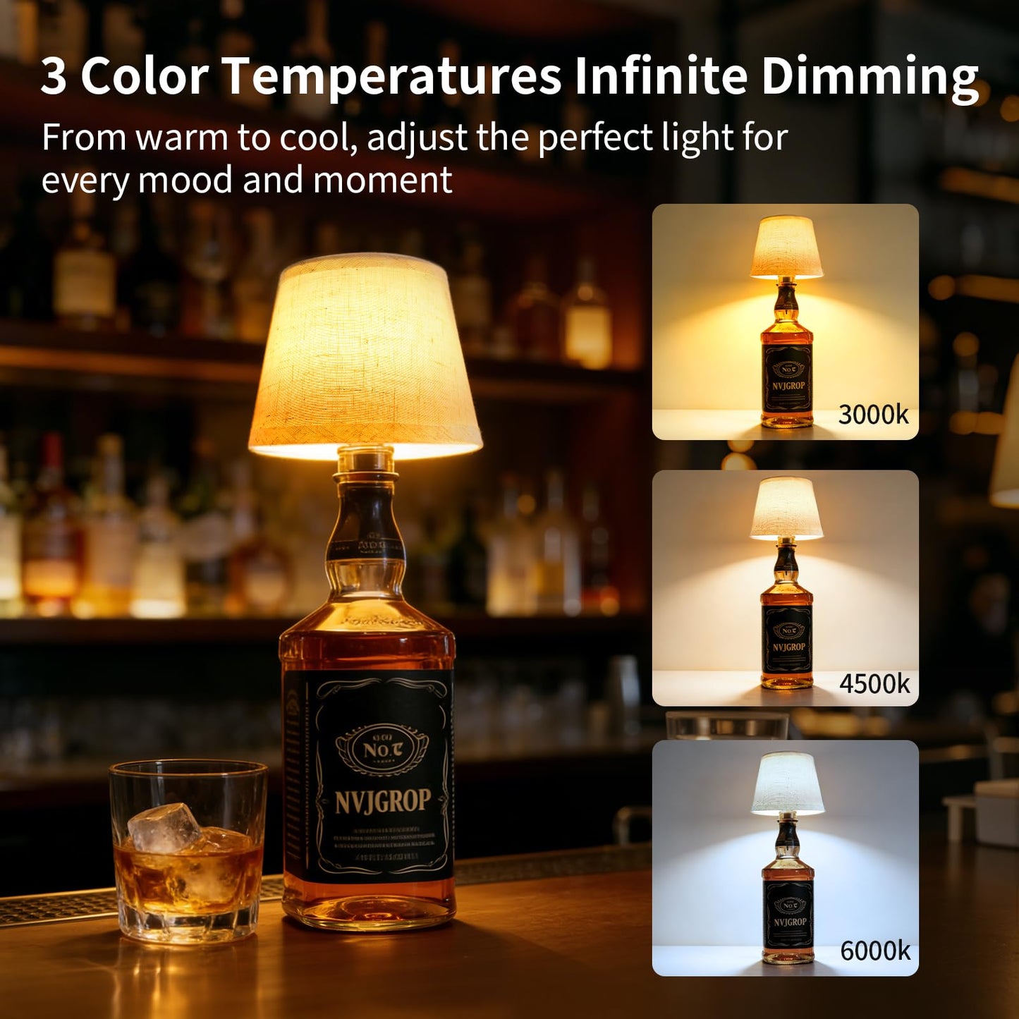 NVJGROP Wireless Bottle Lamp,Rechargeable RGB Linen Bottle Stopper Lamp Have 6000mAh Battery Continuous Use for 20-60 Hours，Suitable for Bedrooms Bars Living Rooms Table（2 Pack）