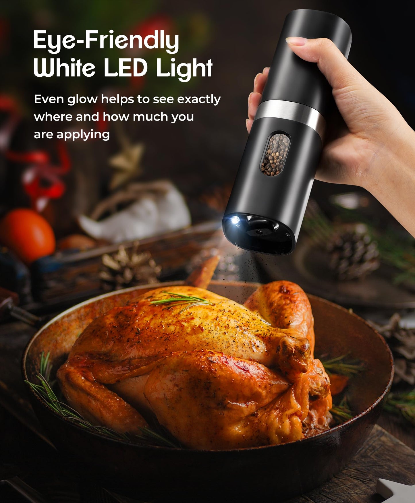 Electric Salt and Pepper Grinder Set, New Rechargeable Salt and Pepper Mill with Charging Base, Adjustable Coarseness Shakers with LED Light, One Hand Operation for Kitchen Appliances Gifts for Women