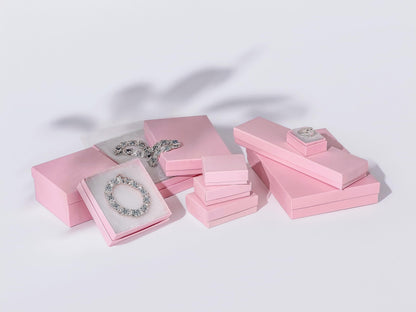 TheDisplayGuys - 25-Pack #65 Cotton Filled Cardboard Paper Jewelry Boxes Gift Case - Pastel Pink (6.2" x 5.2" x 1.1") - for Shipping or Storage