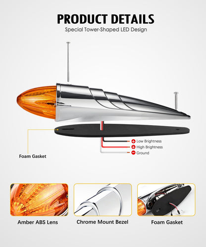 Partsam 4Pcs 4 Inch Round Led Trailer Tail Lights Kit+5PCS Amber Torpedo Cab Marker
