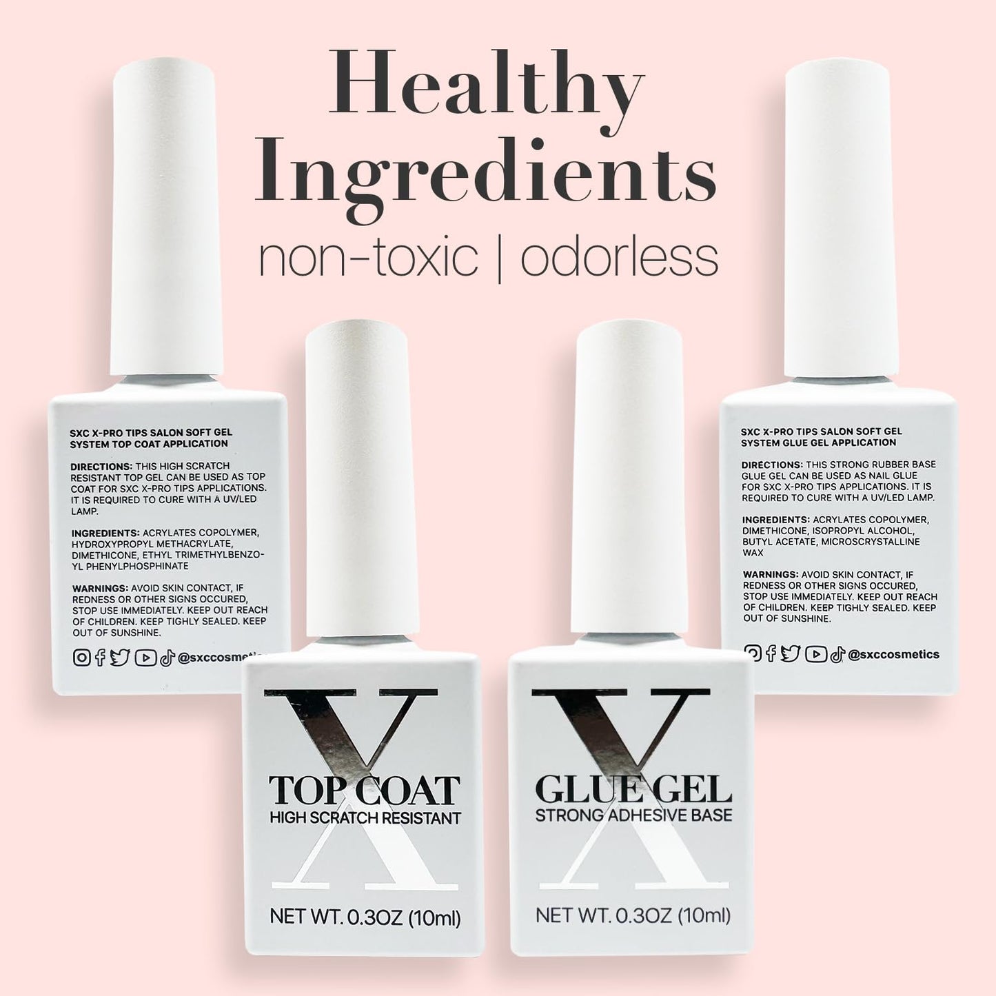SXC Cosmetics French Tip Press On Nails - Skin Tone Nude and Color Series, Short Coffin X-Pro Tips Starter Kit ST119KIT