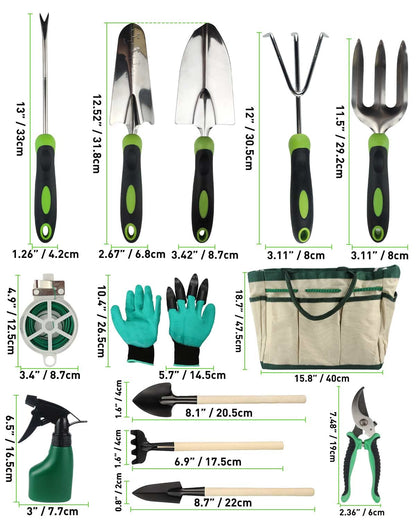 MOXTOYU 13PCS Garden Tool Set with Holders, Stainless Steel Garden Tools Set, Hands Tool Set With Heavy Duty Tool Bag, Garden Tool Set for Men Women with Different Accessories, Gardening Gift for Dad