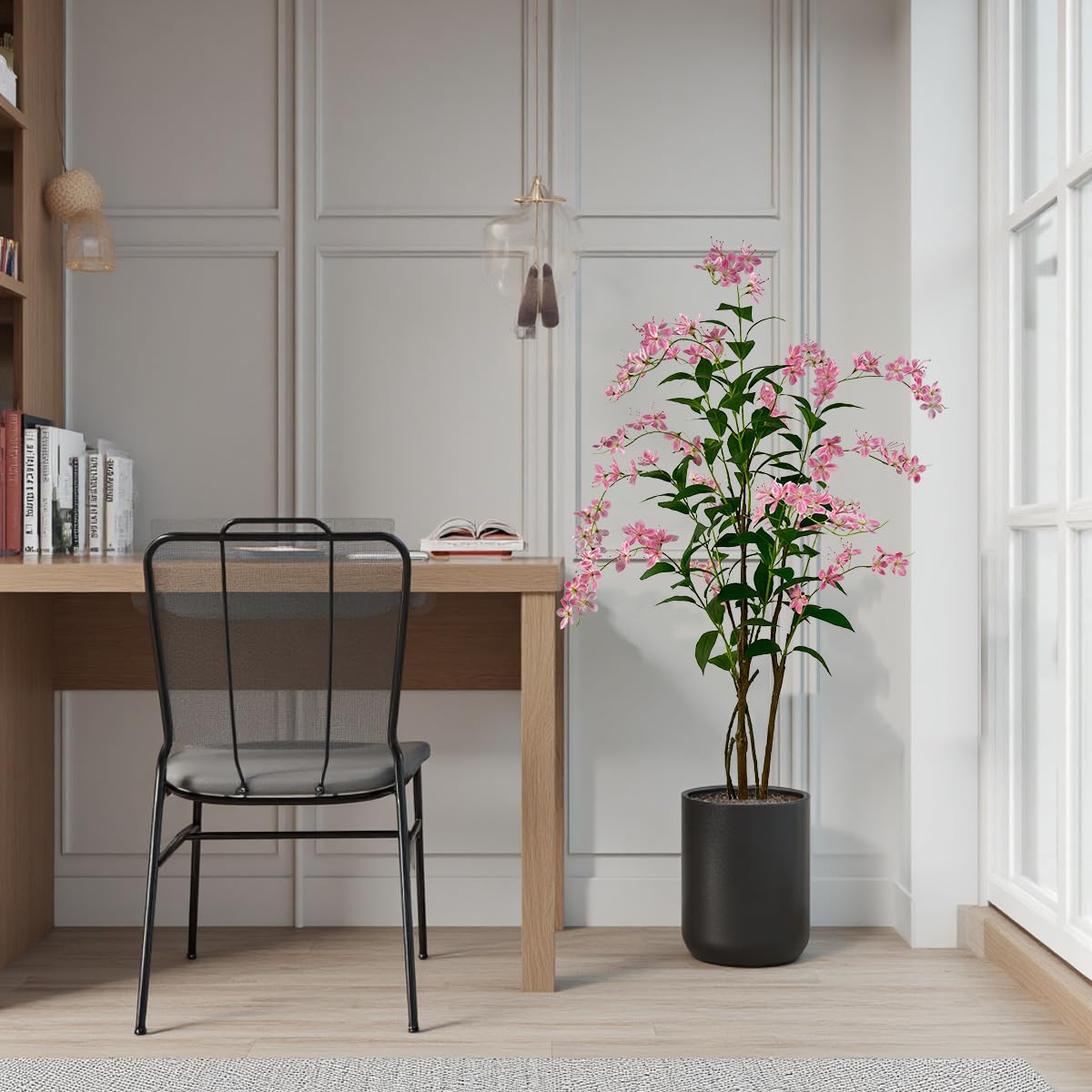 VIGGDA 5ft Artificial Jasmine Tree – Faux Potted Plant with Pink Blooms, Fake Silk Tree for Indoor Home Decor, Realistic Tall Fake Plant for Living Room, Bedroom & Office