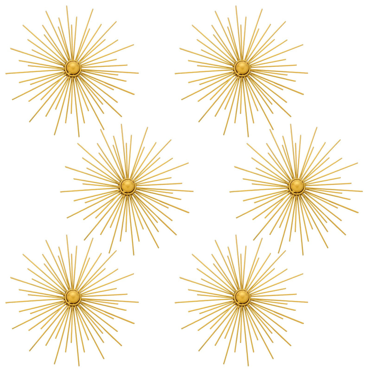 Barydat 6 Pcs Gold Sunburst Wall Decor Metal Bling Starbursts Wall Art Mid Century Modern Round Decoration Radial Boho Home Artwork for Living Room Hanging Accents Bedroom Entryway Dorm
