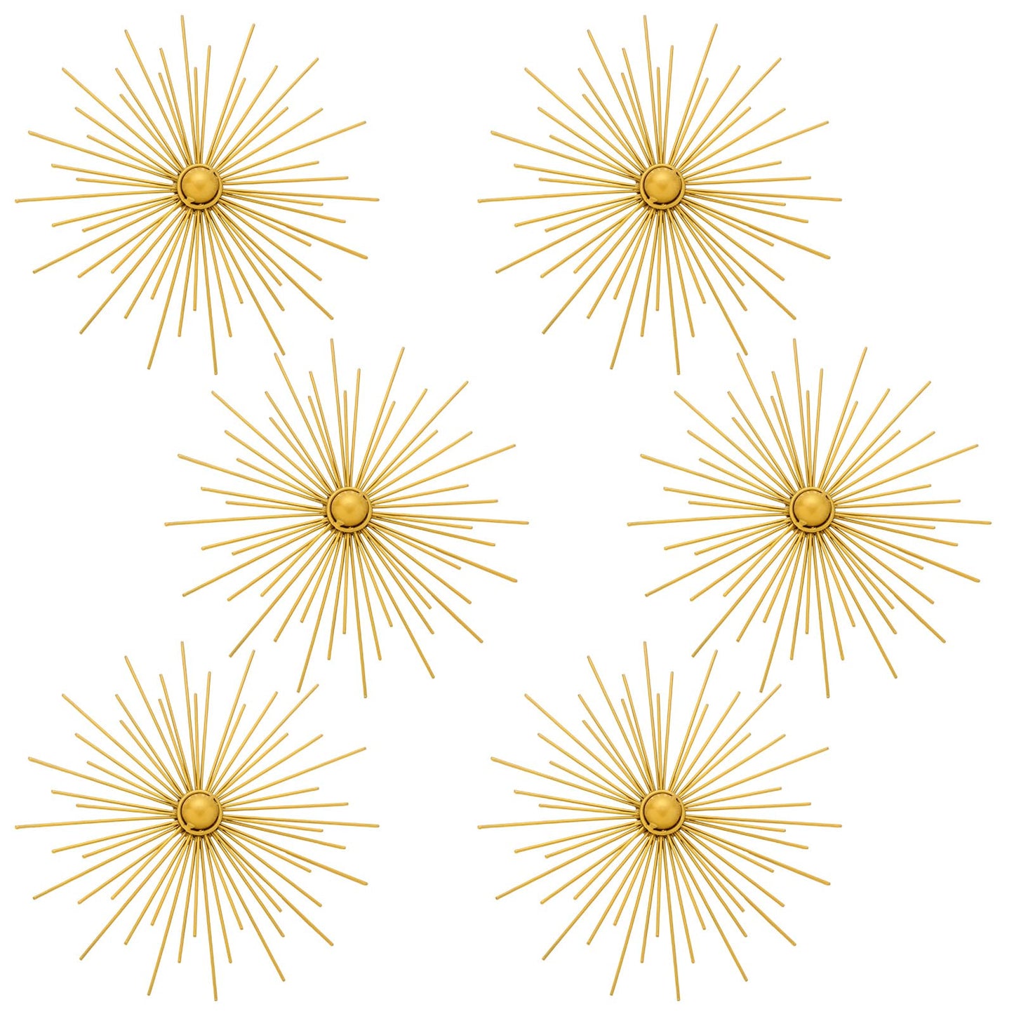 Barydat 6 Pcs Gold Sunburst Wall Decor Metal Bling Starbursts Wall Art Mid Century Modern Round Decoration Radial Boho Home Artwork for Living Room Hanging Accents Bedroom Entryway Dorm